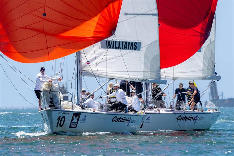 Ian Williams with crew Richard Sydenham, Gerrard Thomas, Gerry Mitchell, Ricky McGarvie, Ted Hackney, Oisin Mclelland leads the downwind leg - 59th Congressional Cup - photo © Ian Roman/WMRT