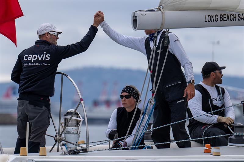 Switzerland's Eric Monnin, Capvis Swiss Match Racing, with crew Ute Monnin Wagner, Mathieu Renault, Jean-Claude Monnin, Simon Brügger, Julien Falxa, Maxime Mesnil on day 4 of the 60th Congressional Cup - photo © Ian Roman / WMRT