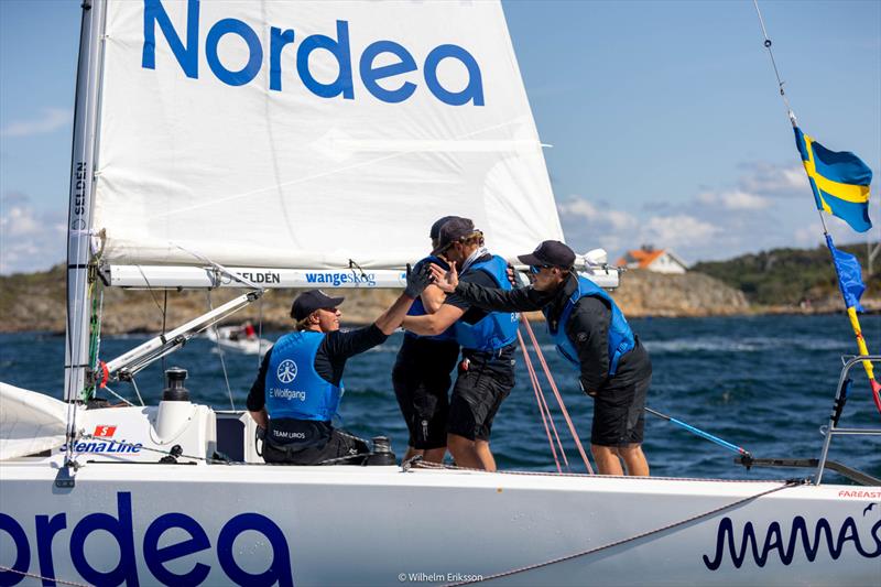 2025 GKSS Match Cup Sweden and Nordea Women's Trophy Day 4 - Sweden's Oscar Engström and Team Liros celebrate their win over Westerlind Racing to secure a valuable spot in the semi-finals - photo © Wilhelm Eriksson