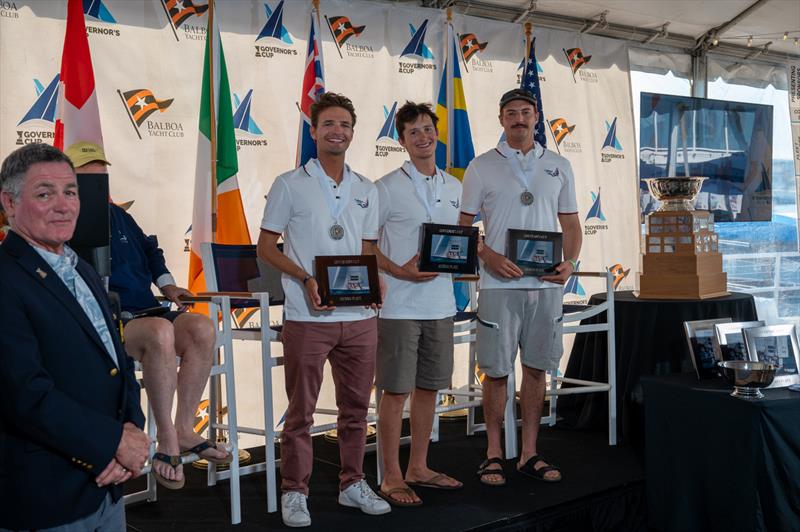 Second Place: Skipper Justin Callahan (USA) with crew Oliver Lloyd and Harrison Strom - 58th Governor's Cup International Youth Match Racing Championship - photo © Tom Walker
