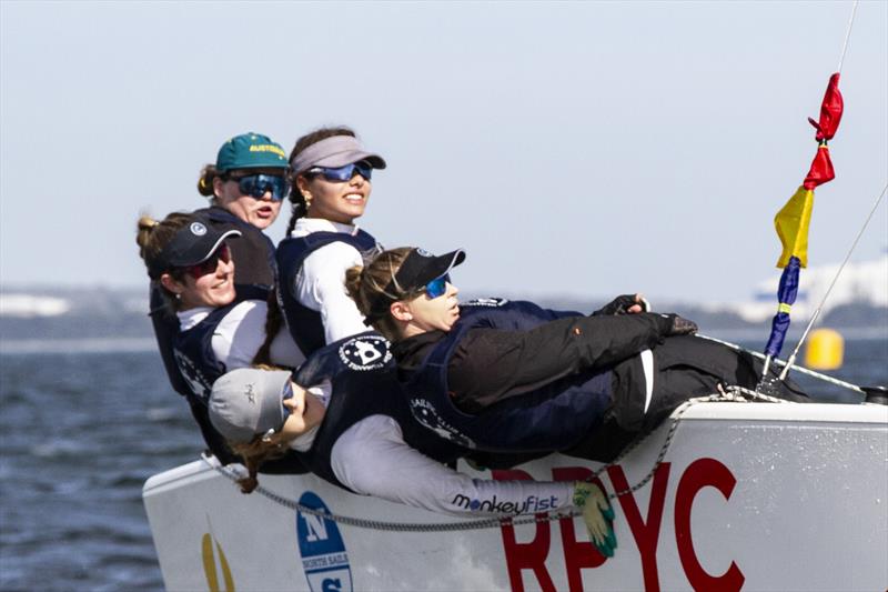 Nia Jerwood and team during the final of the Australian Women's National Match Racing Championship photo copyright Bernie Kaaks taken at Fremantle Sailing Club and featuring the Match Racing class