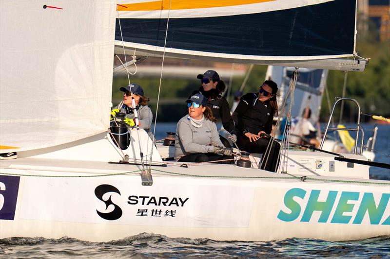 Pauline Courtois/FRA – Match in Pink by Normandy Elite. Crew Maëlenn LEMAITRE,  Louise ACKER, Sophie FAGUET, Laurane METTRAUX - 2025 World Match Racing Tour Final in Shenzhen, Day 3 photo copyright Ian Roman / WMRT taken at  and featuring the Match Racing class