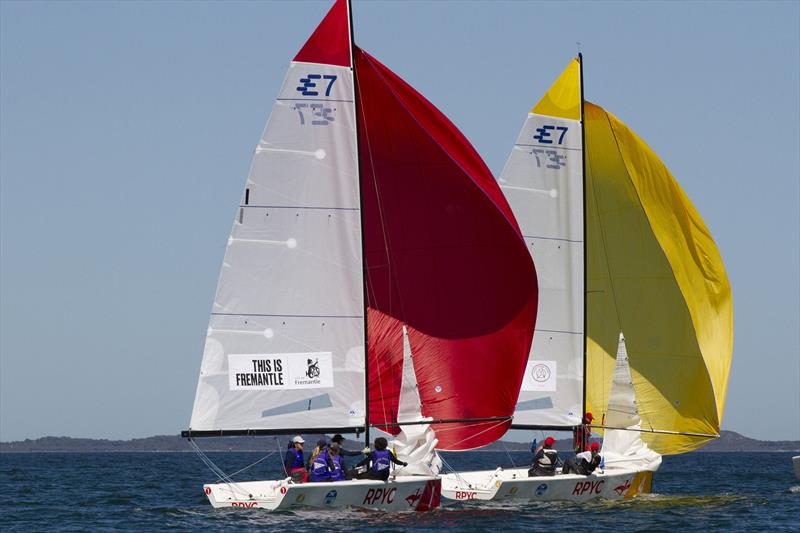 Heidi Ferguson (RSYS) red Kirstin Norris (SoPYC) yellow - Australian Women's Match Racing Championship - photo © Bernie Kaaks
