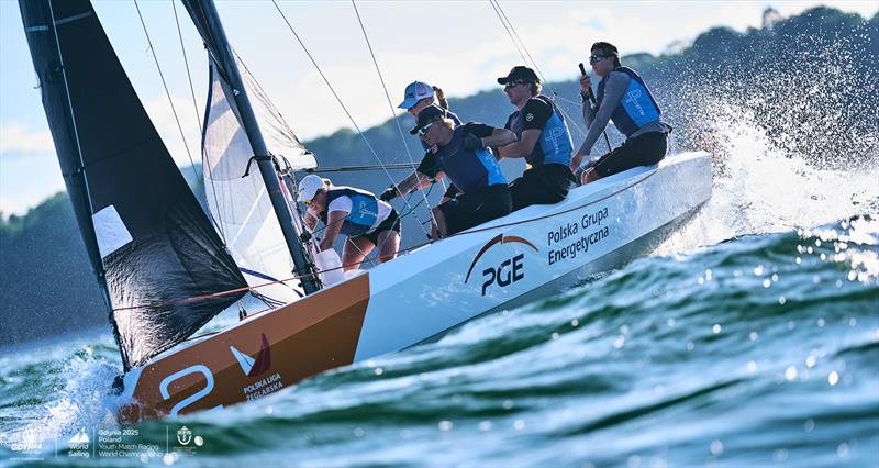 Theo Westerlind and crew competing in the 2025 Youth Match Racing World Championship in Gdynia, Poland - photo © Robert Hajduk / www.ShutterSail.com