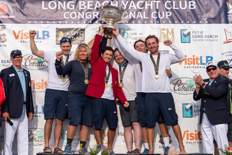 Cole Tapper (centre in Crimson Blazer) wins 61stCongressional Cup with crew Jack Frewin, Max Brennan, George Richardson, Hamish Vass and Nathan Guliksen photo copyright Ian Roman / WMRT taken at Long Beach Yacht Club and featuring the Match Racing class