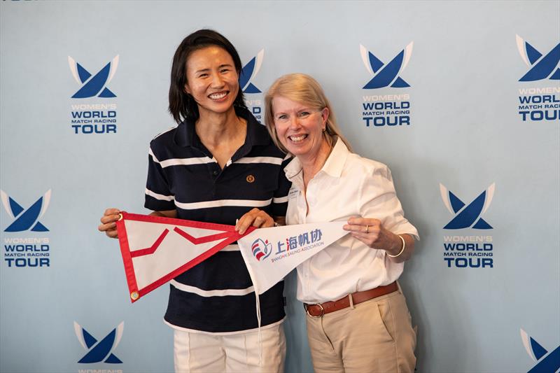 China's 'Lily' Lijia Xu (left) and Eastport Yacht Club Commodore Jennifer Ellefson at the Santa Maria Cup, Stage 2 of the 2026 Women's World Match Racing Tour - photo © Lexi Pline
