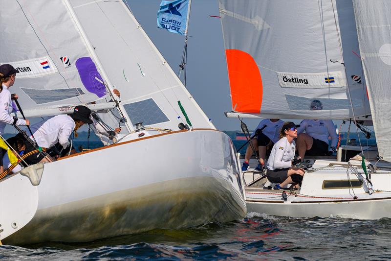 Racing on day 3 of the Santa Maria Cup, Stage 2 of the 2026 Women's World Match Racing Tour photo copyright Ted Morgan taken at Eastport Yacht Club and featuring the Match Racing class