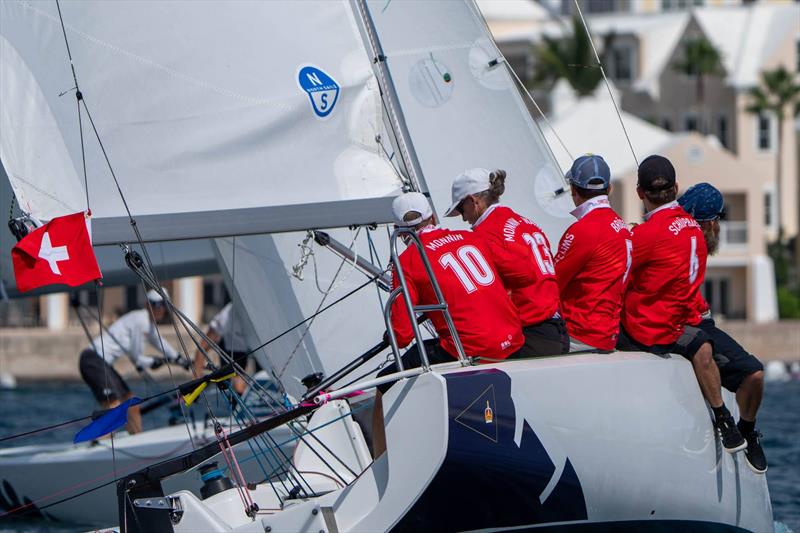 Eric Monnin (SUI) and the Swiss Match Racing Team on Day 3 of the 2026 Bermuda Gold Cup - photo © Ian Roman / WMRT