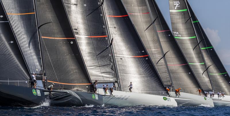 Maxi 72 fleet lines up for the start of the coastal race on day 4 of the Maxi Yacht Rolex Cup photo copyright Rolex / Studio Borlenghi taken at Yacht Club Costa Smeralda and featuring the Maxi 72 Class class