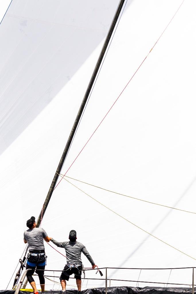 What goes up must come down. Alex Schaerer's Maxi 72 Caol Ila R - 2019 Rolex Giraglia photo copyright IMA / Studio Borlenghi taken at Yacht Club Italiano and featuring the Maxi 72 Class class