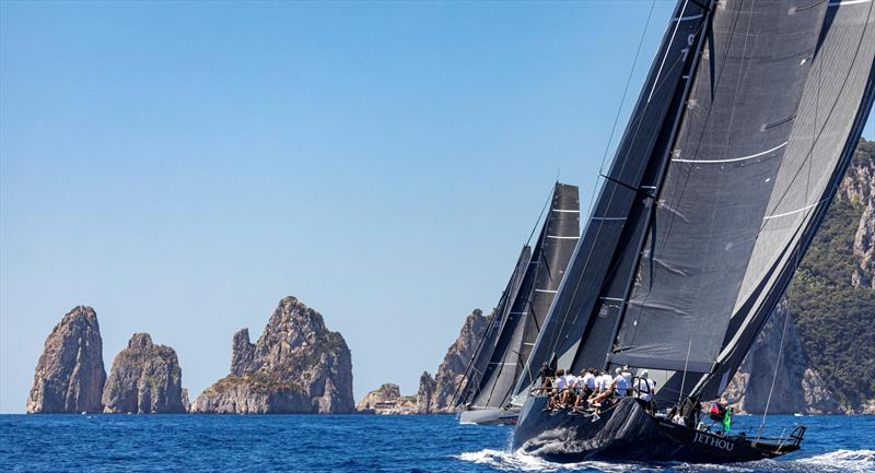 Maxi 72 leaders head for Capri's famous Faraglioni rocks photo copyright Studio Borlenghi taken at Circolo del Remo e della Vela Italia and featuring the Maxi 72 Class class