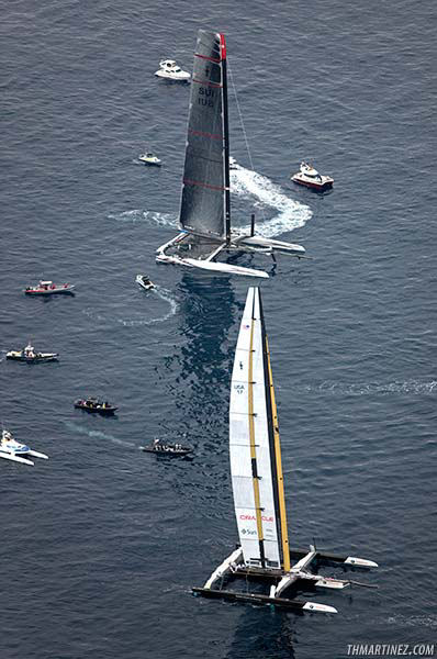 No wind on day one of the 33rd America's Cup photo copyright TH Martinez / Sea&Co / www.thmartinez.com taken at  and featuring the Maxi Cat class