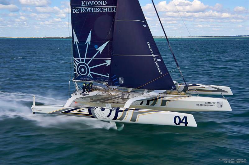 The foiling 32 metre long 23 metre beam trimaran Edmond de Rothschild  photo copyright Team Gitana taken at  and featuring the Maxi Cat class