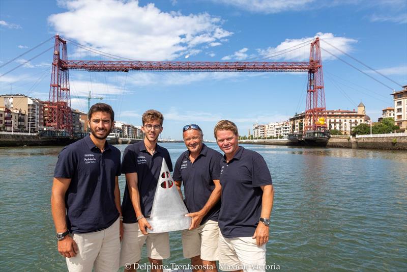 Left to Right: Alejandro Cantero, Alberto Muñoz, Lalou Roucayrol and Alex Pella - Vuelta a España Sailing Record photo copyright Delphine Trentacosta taken at  and featuring the Maxi Cat class