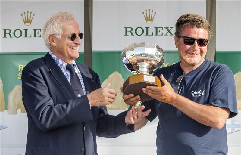 Giuseppe Puttini, owner of Shirlaf (ITA), receives the Gianfranco Alberini Perpetual Trophy at Rolex Capri Sailing Week photo copyright Carlo Borlenghi / Rolex taken at Yacht Club Capri and featuring the Maxi class