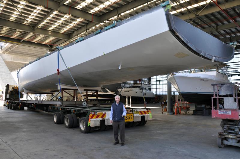 The new Ragamuffin 100 hull dwarfs owner Syd Fischer photo copyright Andrew Hawkins / Team Ragamuffin Media taken at  and featuring the Maxi class