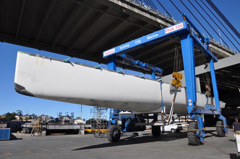 The new Ragamuffin 100 hull under the Anzac Bridge this morning photo copyright Andrew Hawkins / Team Ragamuffin Media taken at  and featuring the Maxi class