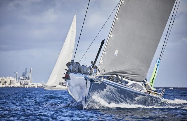 Mike Slade's Farr 100 Maxi, Leopard leads the IRC fleet at the start of the RORC Transatlantic Race - photo © RORC / James Mitchell
