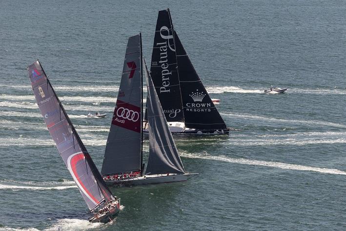 Scallywag, Wild Oats XI and Perpetual LOYAL tacking up Sydney Harbour during the SOLAS Big Boat Challenge - photo © Andrea Francolini