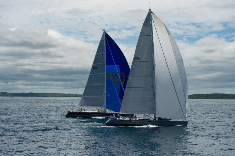 Freya and Stay Calm rounded the windward side of Barbuda following the start from Antigua - photo © Ted Martin