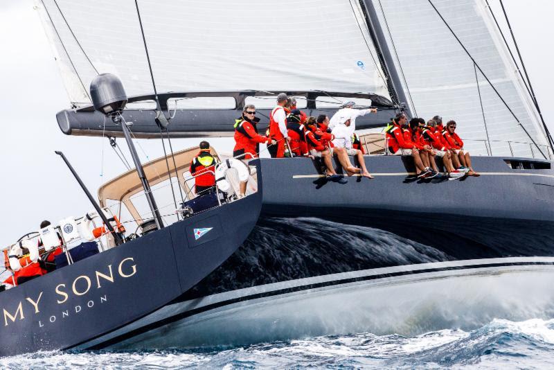 My Song, the largest yacht in the 2018 RORC Transatlantic Race arrives at the finish in Grenada photo copyright RORC / Arthur Daniel taken at Royal Ocean Racing Club and featuring the Maxi class