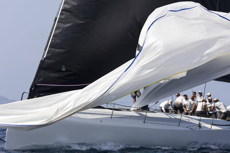 Kite drop on board Dario Ferrari's Cannonball on day 2 of the Maxi Yacht Rolex Cup photo copyright Studio Borlenghi / International Maxi Association taken at Yacht Club Costa Smeralda and featuring the Maxi class