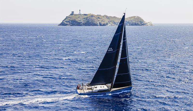 Itacentodue still hard on the wind to the Giraglia Rock en route to IRC 0 maxi yacht victory in the Rolex Giraglia 2021 photo copyright ROLEX / Studio Borlenghi taken at Yacht Club Italiano and featuring the Maxi class