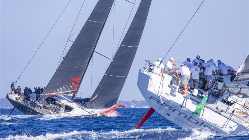 Comanche and Rambler 88 plus the Wallycentos Galateia and Magic Carpet Cubed led the Maxi fleet around the race track on day 3 of the Maxi Yacht Rolex Cup 2021 photo copyright IMA / Studio Borlenghi taken at Yacht Club Costa Smeralda and featuring the Maxi class