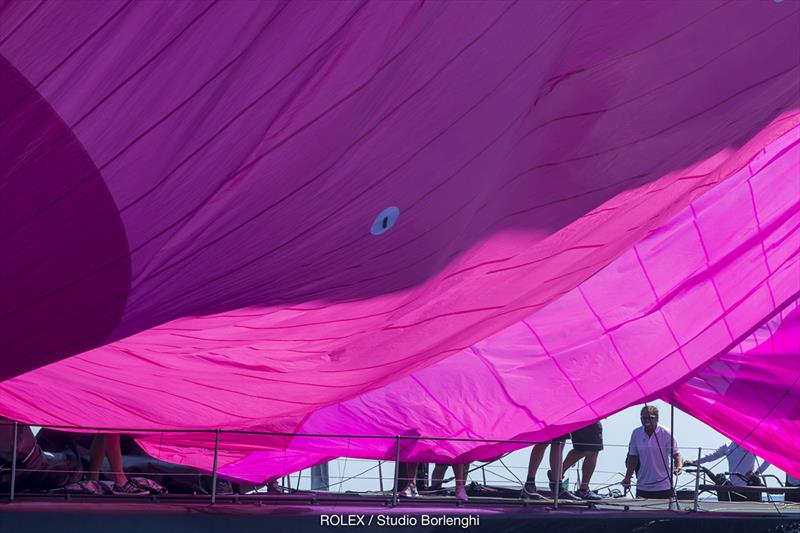 Jethou's characteristic fuchsia spinnaker - Rolex Capri Sailing Week 2018 photo copyright Rolex / Carlo Borlenghi taken at Yacht Club Capri and featuring the Maxi class