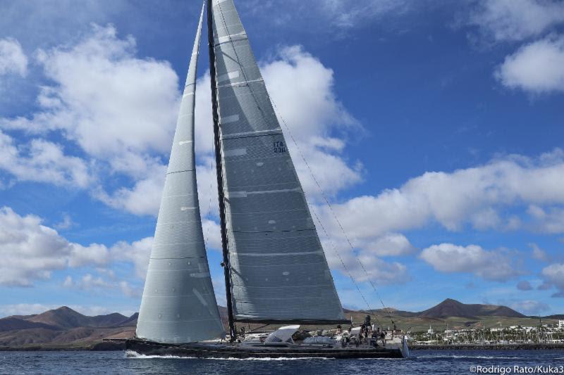 The largest yacht - Pier Luigi Loro Piana's Baltic 130 My Song at the start of the RORC Transatlantic Race 2018 photo copyright Rodrigo Rato / Kuka3 taken at  and featuring the Maxi class