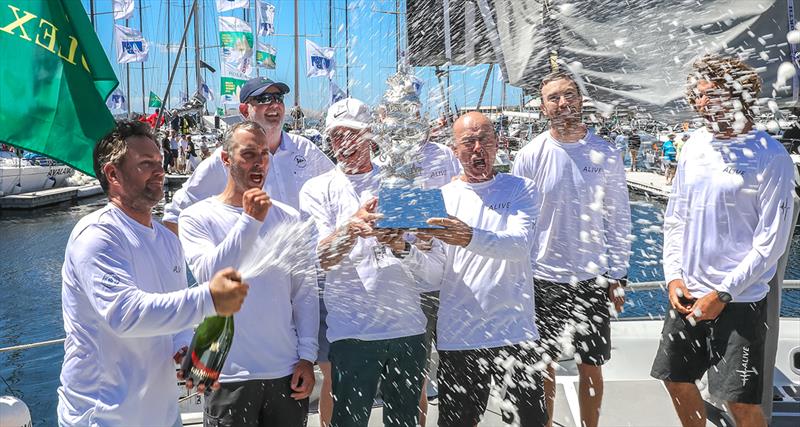 Alive Yachting claim the Tattersall Cup for the overall win under IRC rating in the 2018 Sydney Hobart race photo copyright Crosbie Lorimer taken at Cruising Yacht Club of Australia and featuring the Maxi class