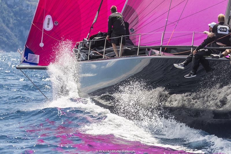 Sir Peter Ogden's Jethou is stlil sporting her characteristic fuchsia spinnaker - Rolex Capri Sailing Week - photo © Carlo Borlenghi