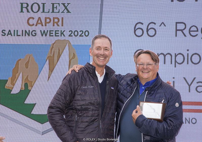 Proud winner Caol Ila R's Alex Schaerer with his tactician for Rolex Capri Sailing Week, local hero Francesco de Angelis  photo copyright Rolex / Studio Borlenghi taken at Yacht Club Capri and featuring the Maxi class