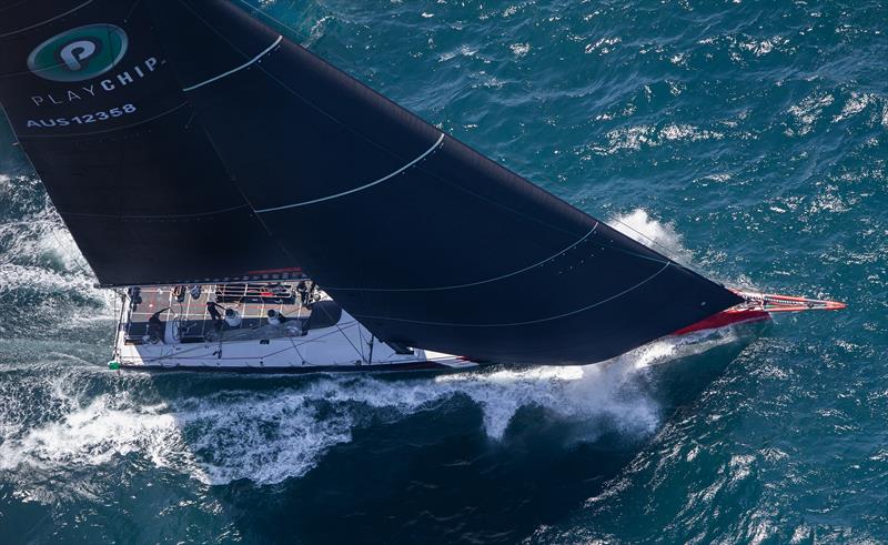 Transpac winner, Comanche in heading south off Sydney Heads, shortly after the start of the RSHYR 2018 photo copyright Crosbie Lorimer taken at Cruising Yacht Club of South Australia and featuring the Maxi class