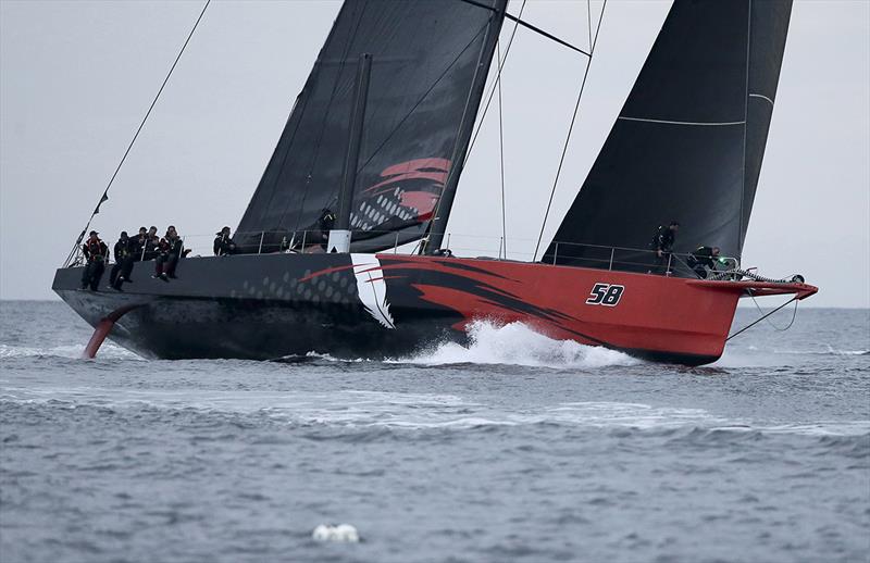 Comanche powering past the Iron Pot photo copyright Crosbie Lorimer taken at Royal Yacht Club of Tasmania and featuring the Maxi class