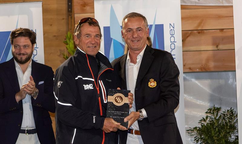 Peter Holmberg accepts the prize for the 'top IMA boat' on behalf of Topaz photo copyright Gilles Martin-Raget / Les Voiles de Saint-Tropez taken at Société Nautique de Saint-Tropez and featuring the Maxi class