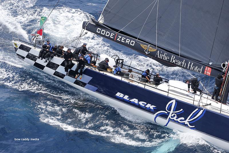 Black Jack heads South on her way to winning Line Honours in the 2021 Sydney Hobart race photo copyright Bow Caddy Media taken at Cruising Yacht Club of Australia and featuring the Maxi class