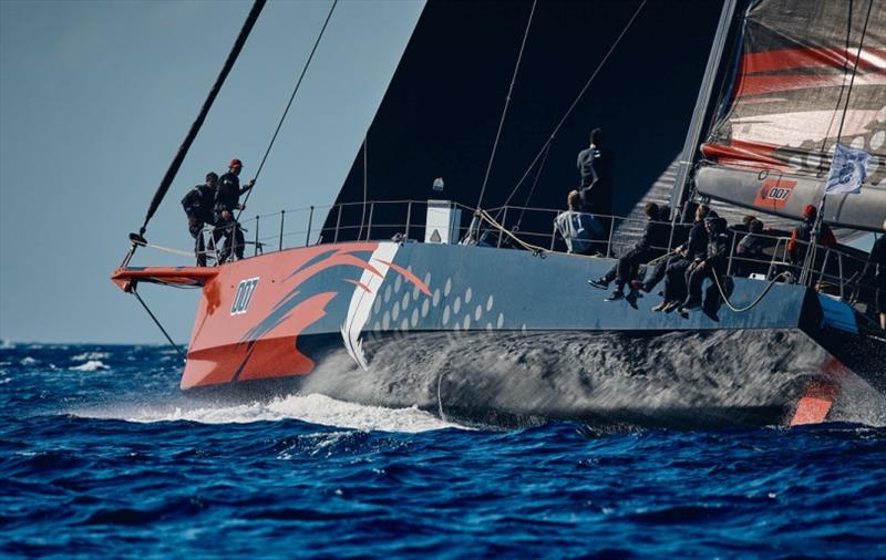 The 100ft Maxi Comanche (CAY), skippered by Mitch Booth is estimated to be over two days ahead of the monohull race record and win for the IMA Trophy for monohull line honours photo copyright James Mitchell / RORC taken at Royal Ocean Racing Club and featuring the Maxi class