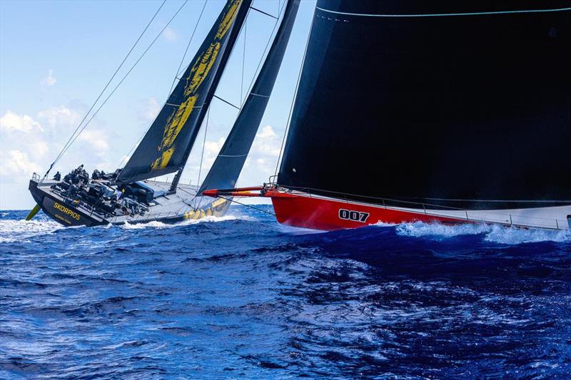 Dmitry Rybolovlev's ClubSwan 125 Skorpios and Comanche at the start of the 13th RORC Caribbean 600 photo copyright Tim Wright / www.photoaction.com taken at Antigua Yacht Club and featuring the Maxi class