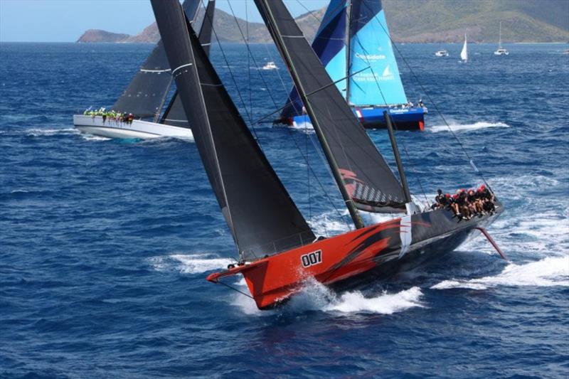 VPLP/Verdier 100 Super Maxi Comanche finished in an elapsed time of 1 day 17hrs 22mins 18 secs at 04:42:18 AST on Wednesday 23 February photo copyright Tim Wright / photoaction.com taken at Royal Ocean Racing Club and featuring the Maxi class