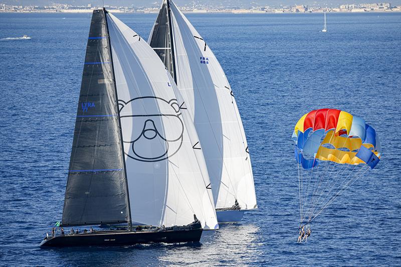 Terry Hui's overall leader Wally 77 Lyra tussles with Philippe Ligier's Wally 80 Ryokan 2 - IMA Maxi European Championship photo copyright ROLEX / Studio Borlenghi taken at Circolo del Remo e della Vela Italia and featuring the Maxi class