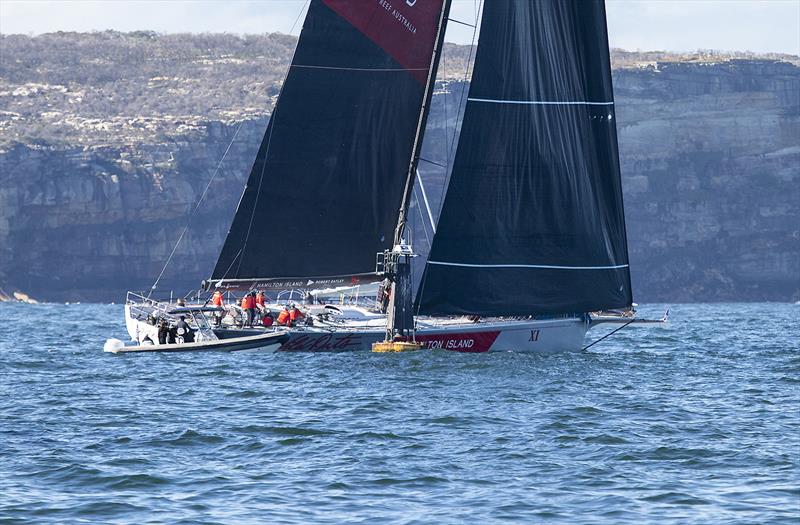 Good thing the tide was heading out, for the wind was being of no use at this point photo copyright John Curnow taken at Cruising Yacht Club of Australia and featuring the Maxi class