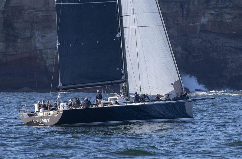 David Gotze's R/P63 No Limit slipped out the Heads immediately astern of David Griffith's J/V62, Whisper. - photo © John Curnow