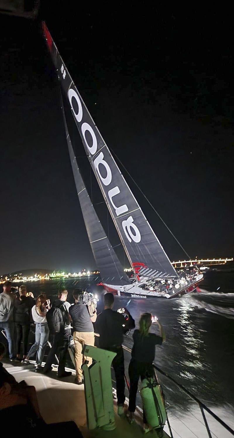 andoo Comanche as she crosses the finish line to claim Line Honours 2022 Sydney to Hobart race photo copyright Clayton Reading taken at Cruising Yacht Club of Australia and featuring the Maxi class