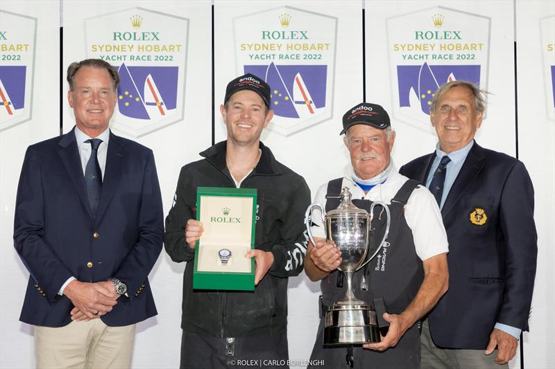 Top 18ft skippers John Winning Jr and  John Winning Snr   are presented with the Illingworth trophy for first finish in Andoo Comanche photo copyright Carlo Borlenghi/Rolex taken at  and featuring the Maxi class
