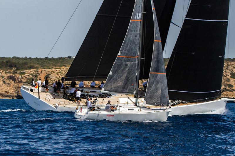 PalmaVela Day 3: The mighty Wallycento Galateia dwarfs a J/92 photo copyright Laura G. Guerra taken at Real Club Náutico de Palma and featuring the Maxi class