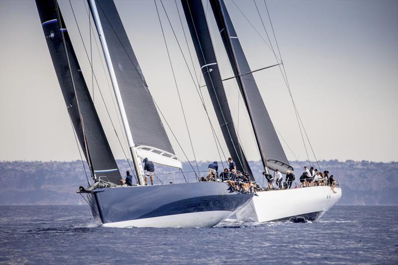Magic Carpet Cubed got off to a great start today and led Galateia into the top mark - PalmaVela 2023 photo copyright SailingShots by Maria Muiña taken at Real Club Náutico de Palma and featuring the Maxi class