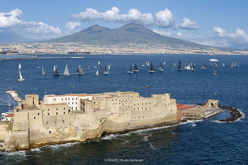 The maxi fleet set sails at 1700 yesterday as part of the 68th Regata dei Tre Golfi fleet - photo © Rolex / Studio Borlenghi