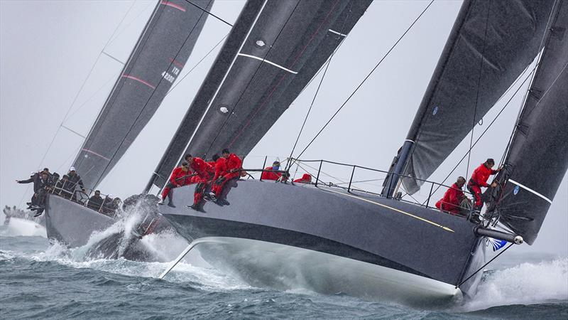 A squall lashes the front runners as they round the top mark in today's first race - IMA Maxi European Championship photo copyright IMA / Studio Borlenghi taken at  and featuring the Maxi class