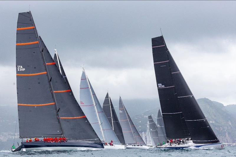 George Sakellaris' Proteus is first to tack away after the start - IMA Maxi European Championship photo copyright IMA / Studio Borlenghi taken at  and featuring the Maxi class